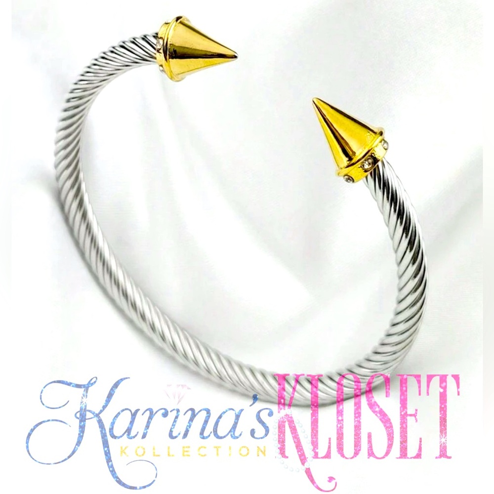 Spiked Cable Bangle Bracelet, Twisted Cable Bangle